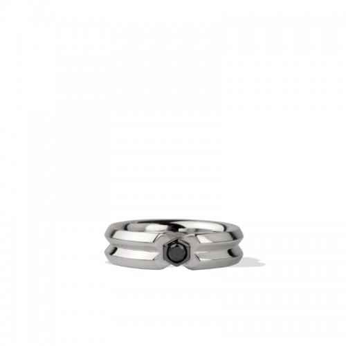 Sterling Silver Black Silver Natural White Diamond Band Ring