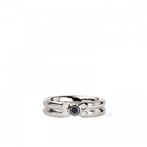 Sterling Silver Natural White & Black Diamond Five Stone Band Ring