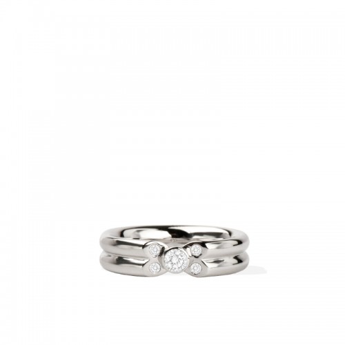 Sterling Silver Natural White Diamond Five Stone Band Ring