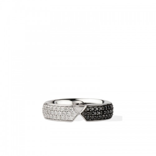 18K Solid Gold Black & White Diamond Touch Band Ring