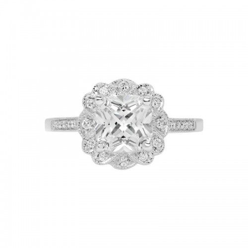 14K White Gold Semi Mount Cushion Halo Engagement Ring