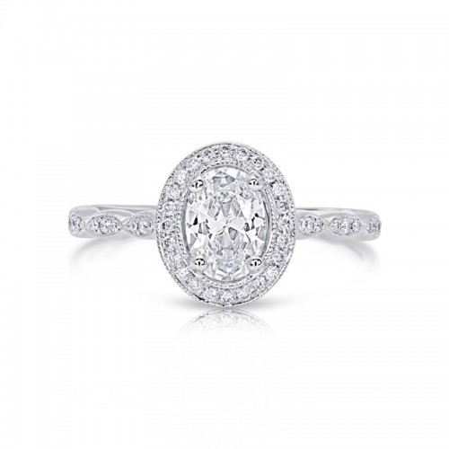 14K White Gold Semi Mount Oval Engagement Ring