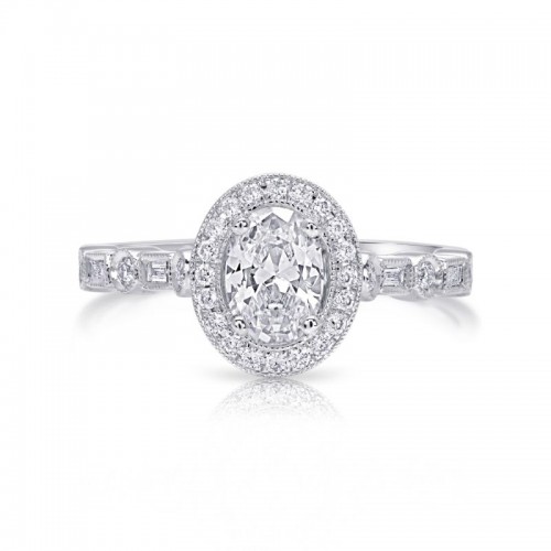 14K White Gold Semi Mount Oval Engagement Ring