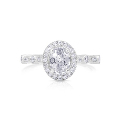 14K White Gold Semi Mount Oval Engagement Ring