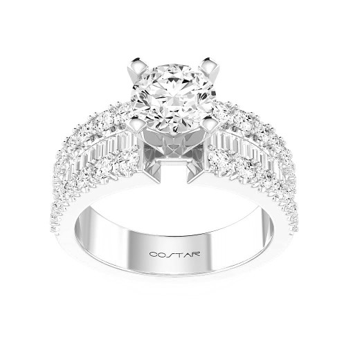 14K White Gold Semi Mount Baguettes Engagement Ring