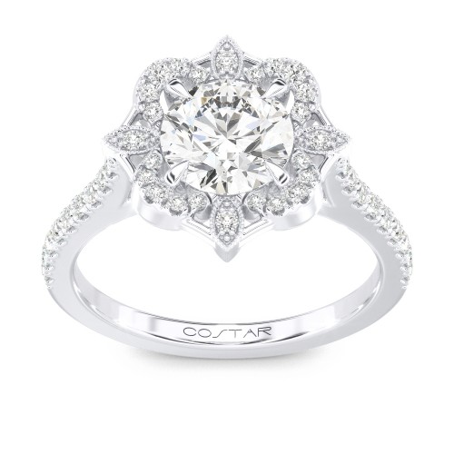 14K White Gold Semi Mount Cushion Halo Engagement Ring