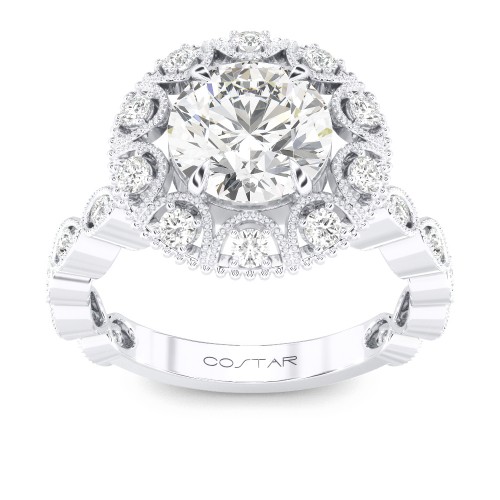 14K White Gold Semi Mount Round Halo Engagement Ring