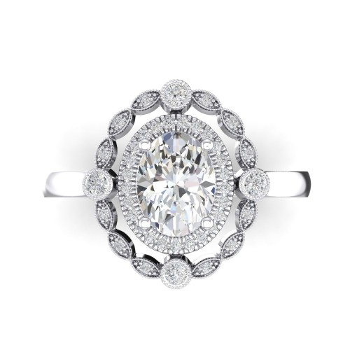 14K White Gold Semi Mount Oval Engagement Ring