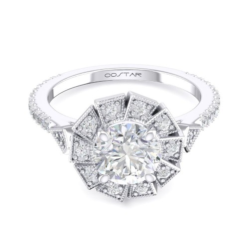 14K White Gold Semi Mount Round Halo Engagement Ring