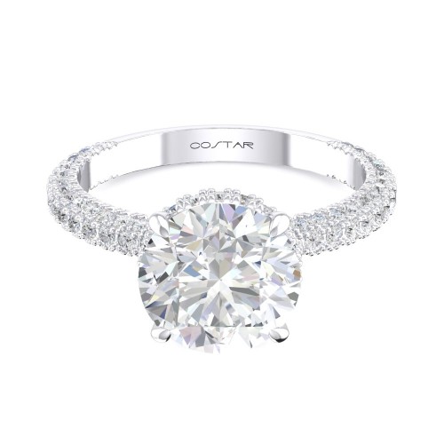 14K White Gold Semi Mount Round Halo Engagement Ring