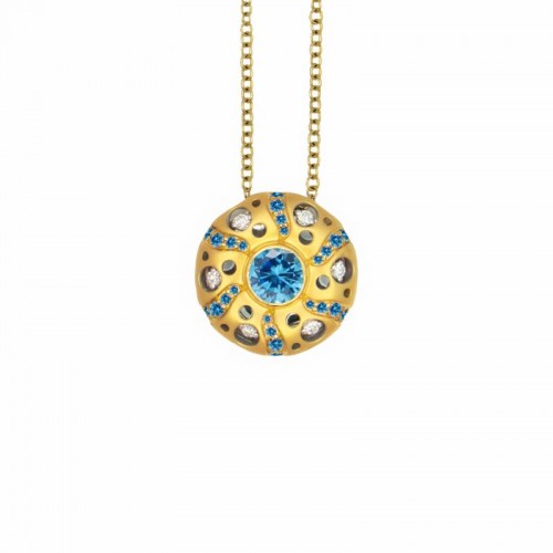 Mirror Collection Blue Topaz Circle Drop Pendant