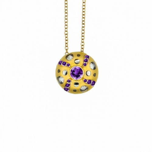 Mirror Collection Amethyst Circle Drop Pendant