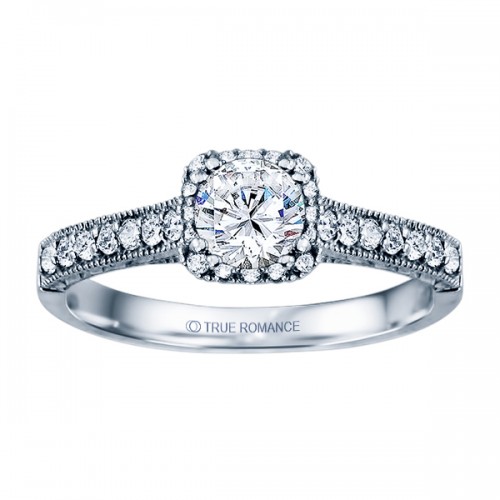 Rm1457 -14k White Round Cut Cushion Halo Diamond Vintage Semi Mount Engagement Ring