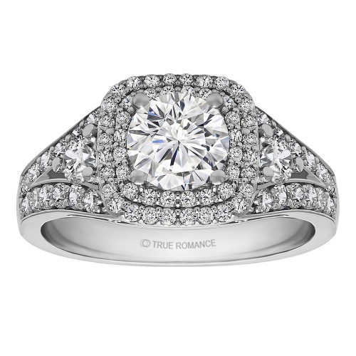 Round Cut Double Halo Diamond Vintage Semi Mount Engagement Ring