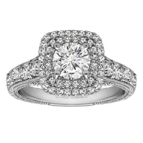 Round Cut Halo Diamond Vintage Semi Mount Engagement Ring