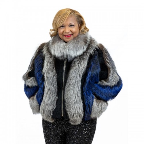 Natural Silver Fox/Dyed Blue Fox and Rabbit Zip Jacket