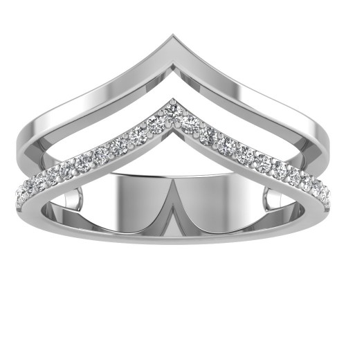 Chevron Twin Half Gold Half Diamond Ring