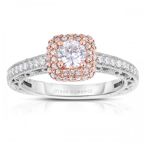 Rm1434rrs -14k Rose Gold Round Cut Double Halo Diamond Vintage Semi Mount Engagement Ring