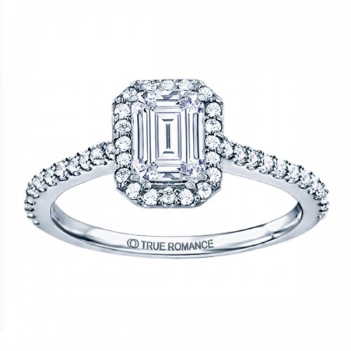 Rm1309e-14k White Gold Emerald Cut Halo Diamond Semi Mount Engagement Ring