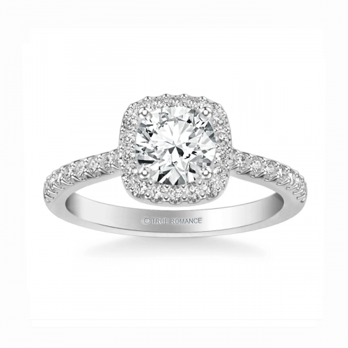 Rm1387-14k White Gold Round Cut Halo Diamond Semi Mount Engagement Ring