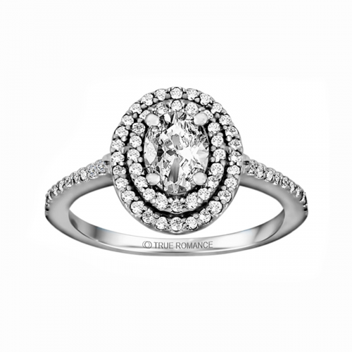 Oval Cut Double Halo Diamond Semi Mount Engagement Ring