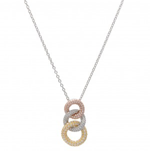 18k Tri Color Pave Diamond Pendant with Chain