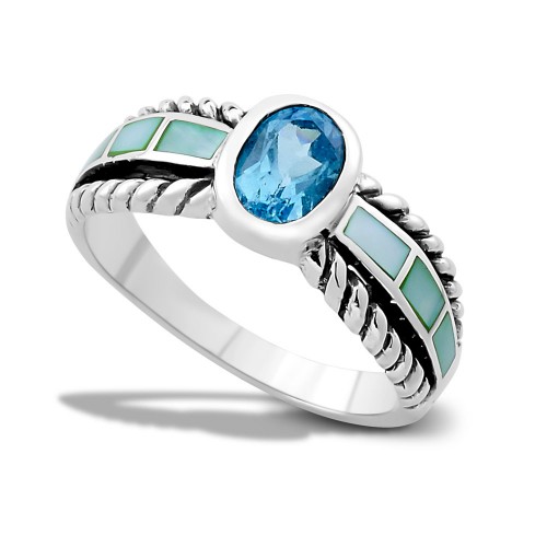 Pendana Ring- Blue Topaz/Green Shell