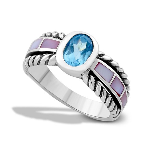 Pendana Ring- Blue Topaz/Pink Mother Of Pearl