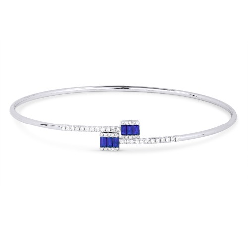 White 14 Karat Bracelet With 44=0.23Tw Round Diamonds And 6=0.20Tw Retangular Sapphires