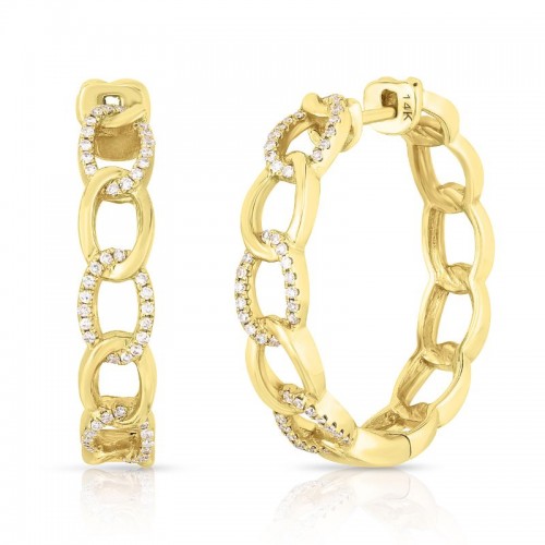 Gold and Diamond Chain Link Hoops