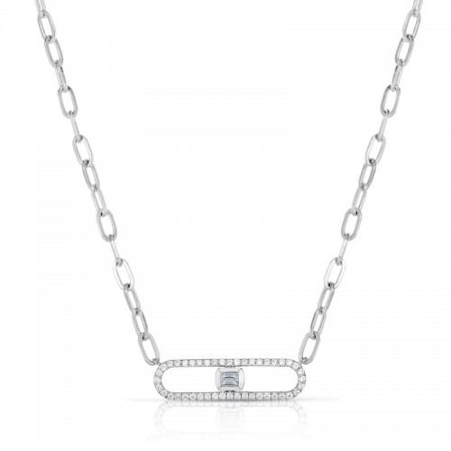 Long Link Necklace with Baguette Diamonds
