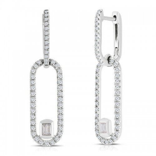 Long Link Diamond Drop Earrings with Baguettes