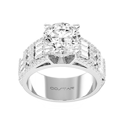 14K White Gold Semi Mount Baguettes Engagement Ring