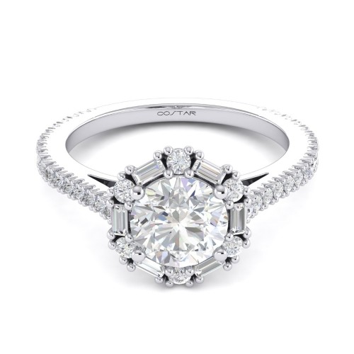 14K White Gold Semi Mount Round Halo Engagement Ring