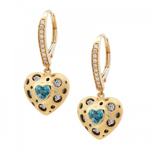 Mirror Collection Blue Topaz Heart Earrings