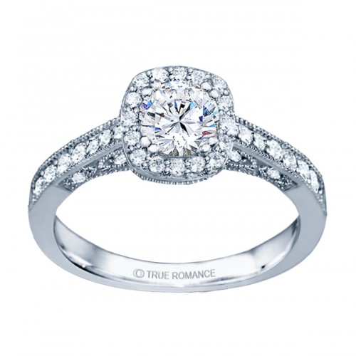 Rm1319r -14k White Gold Round Cut Halo Diamond Vintage Semi Mount Engagement Ring