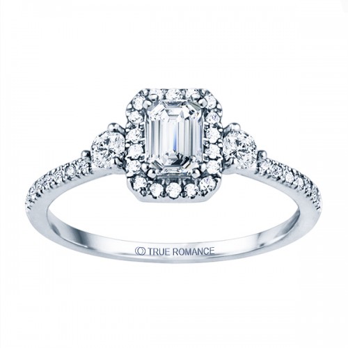 Rm1345e-14k White Gold Emerald Cut Halo Diamond Semi Mount Engagement Ring
