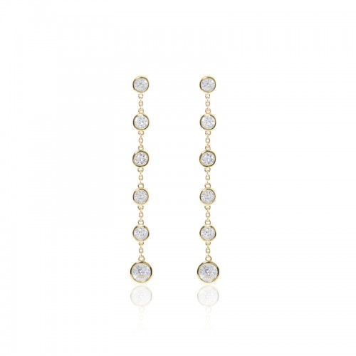 18K Solid Gold White Sapphire Long Swing Earrings