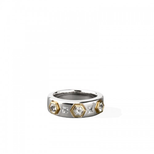Sterling Silver 18K Solid Gold White Sapphire Modern Love Band Ring