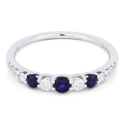 Lady's White 14 Karat Ring With 10=0.25Tw Round Diamonds And 3=0.41Tw Round Sapphires