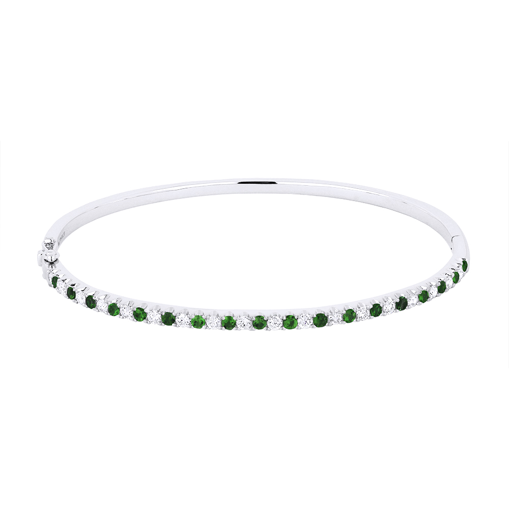 White 14 Karat Bracelet With 18=0.61Tw Round Diamonds And 18=0.69Tw Round Emeralds