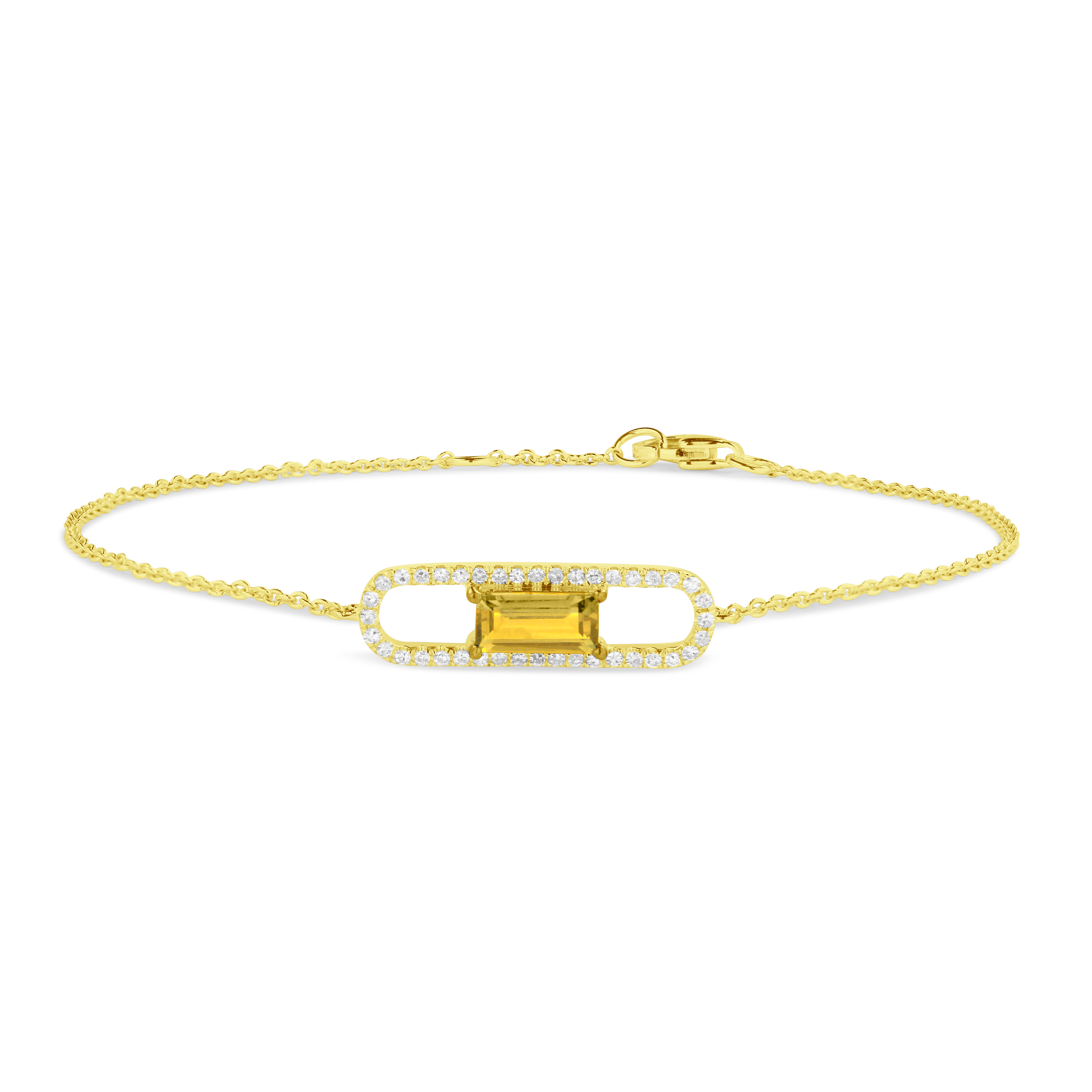 Yellow 14 Karat Bracelet With 42=0.13Tw Round Diamonds And One 0.52Ct Emerald Citrine