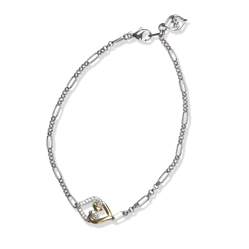 14K Solid Gold Sterling Silver White Sapphire Link Bracelet