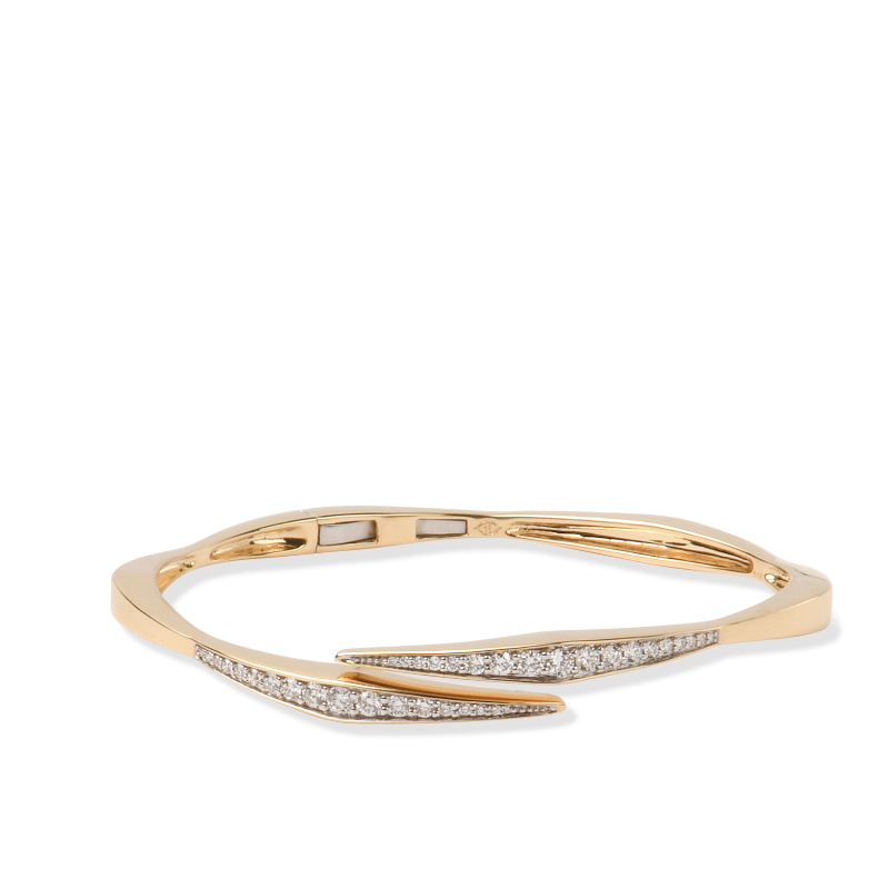 14K Solid Gold Natural White Diamond Bypass Bangle Bracelet