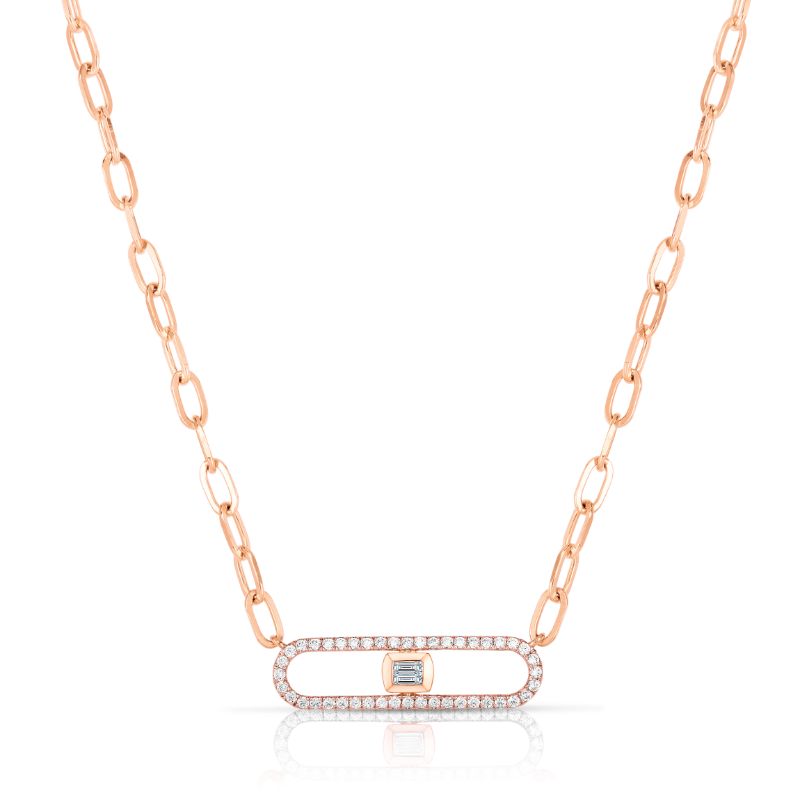 Long Link Necklace with Baguette Diamonds