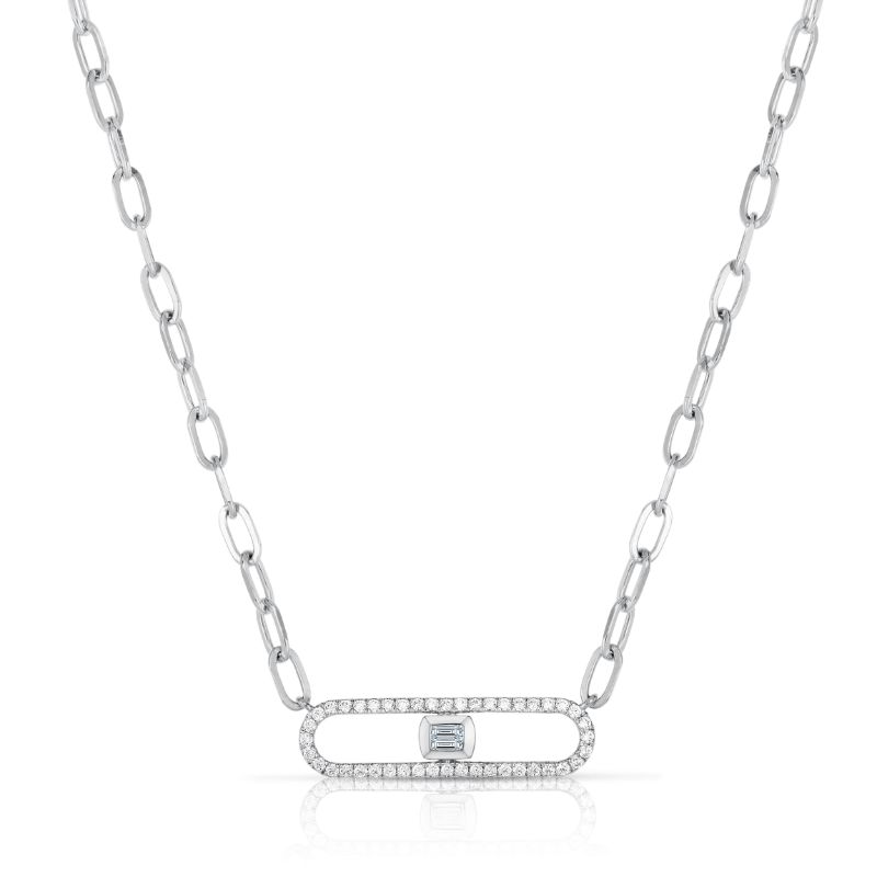 Long Link Necklace with Baguette Diamonds