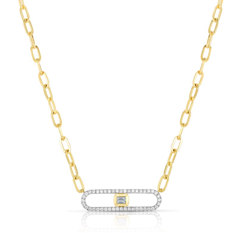 Long Link Necklace with Baguette Diamonds