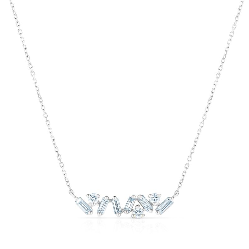 Baguette and Round Diamond Bar Necklace