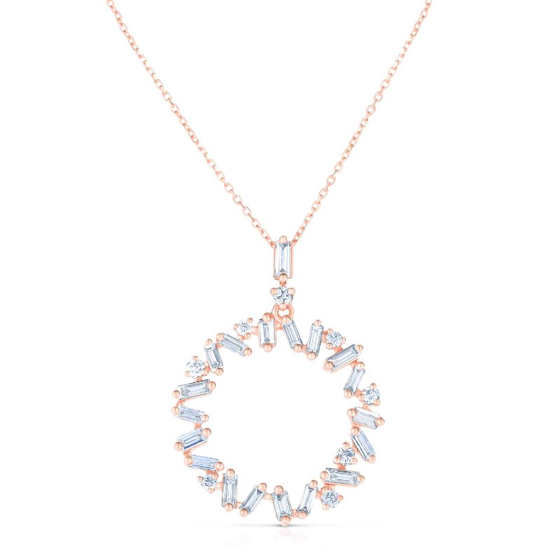 Baguette and Round Diamond Circle Pendant