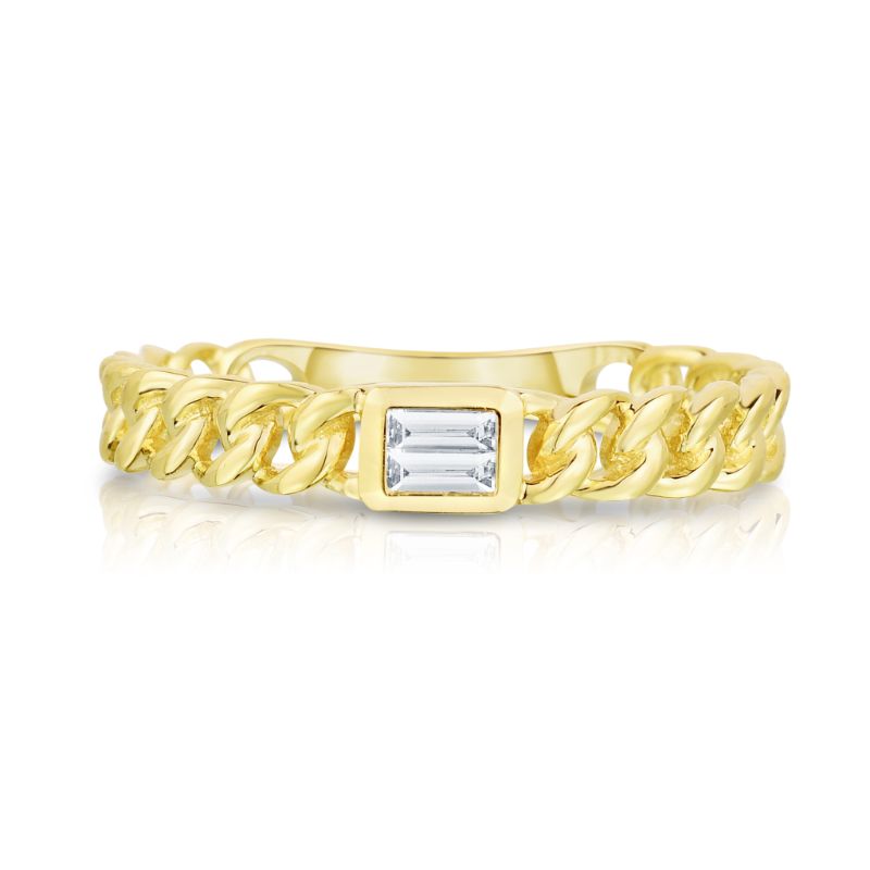 Bezel Set Baguette Diamond Curb Link Ring